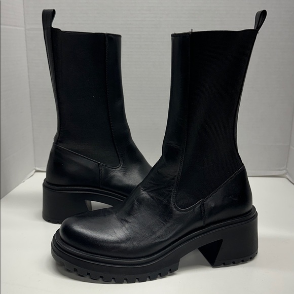 Steve Madden Murray Chelsea Boots Tall Pull On Stretch Leather Black Size 9.5 - Picture 1 of 8